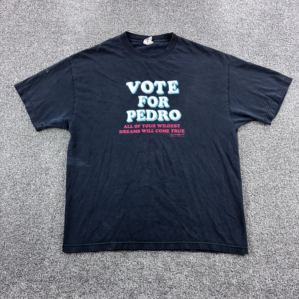 Vintage Napoleon Dynamite Shirt Mens XL Black Cotton Vote For Pedro 2005